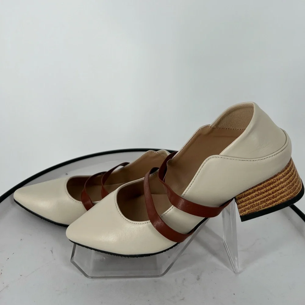 JEVA JOSS MARY JANE FLATS IN BUTTER SOFT VANILLA VEGAN LEATHER NWOT‎
